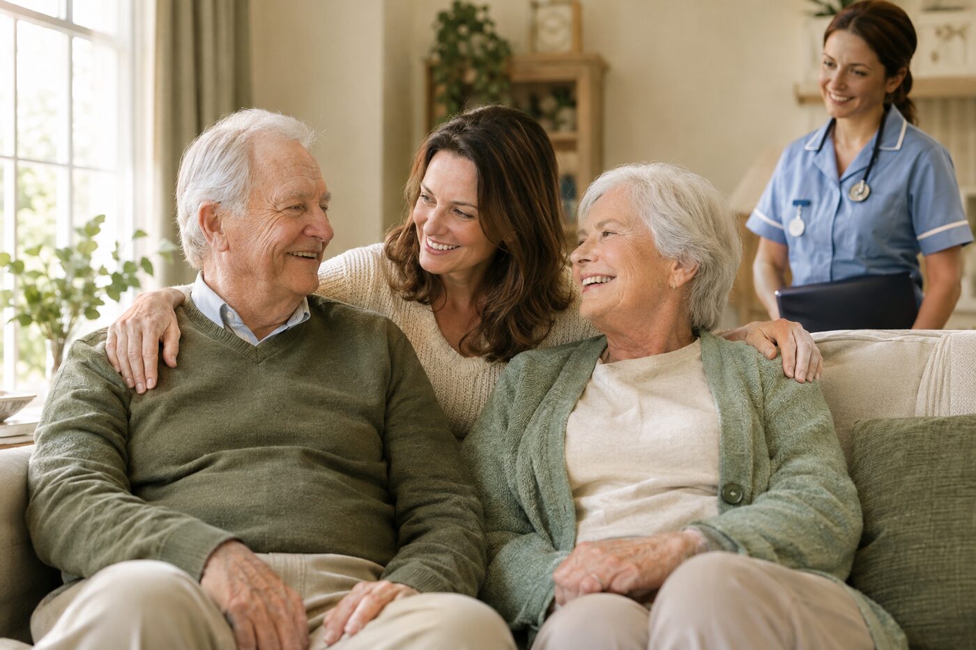 Happy family with their nurse