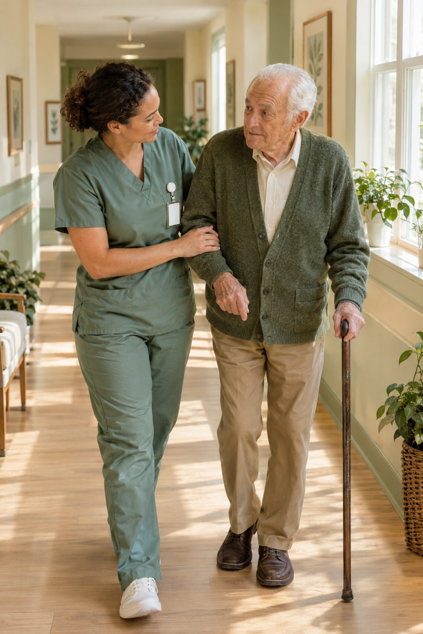 LPN helping a man walk