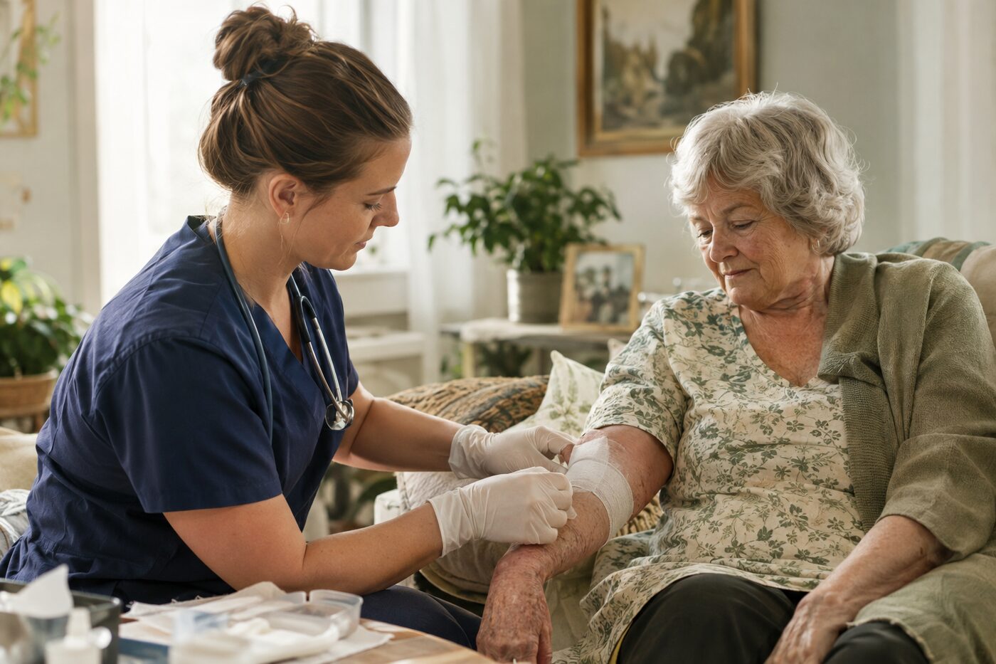Nurse dressing a wound