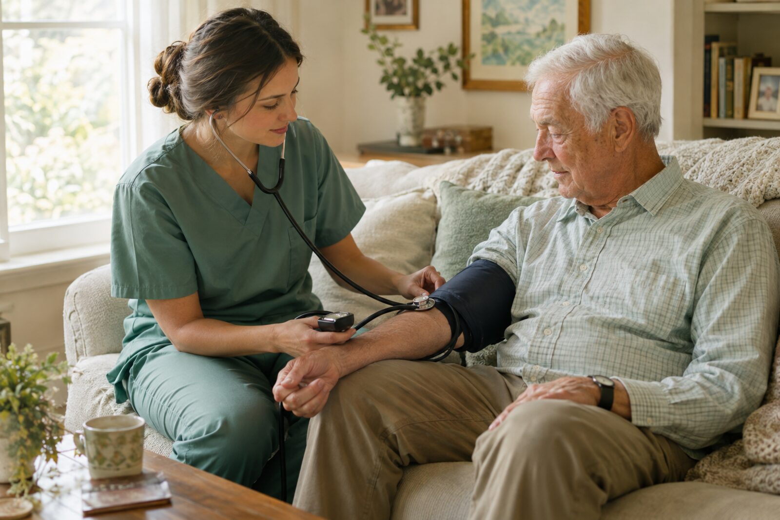 Nurse checking blood pressure